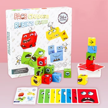 Schimbarea la fata Bloc Montessori Expresia Puzzle-uri de Gândire Logică de Formare din Lemn Educația Timpurie a Copiilor de Jucărie
