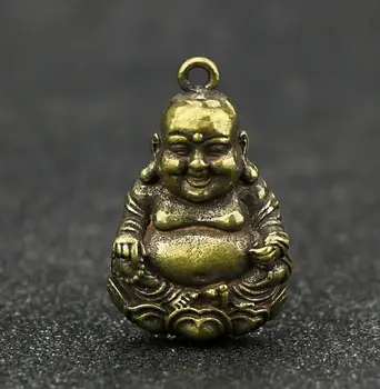 Colectie Chineză Alamă Sculptate Maitreya Buddha Fericit Buddha Lotus Rafinat Pandantiv Mic Statuie Cadou