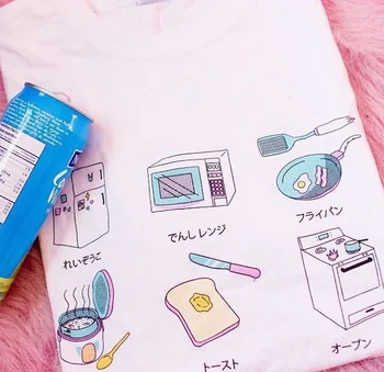 HAHAYULE-JBH Modei Japoneze Kawaii ustensile de Bucătărie Print T-Shirt Stil Harajuku Drăguț Grafic Tee ' 90 Anime Sus