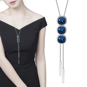 Timp Coliere & Pandantive pentru Femei Collier Femme Blue Tulip Declarație Colar Maxi Moda Cristal de Argint Bijuterii Bijoux 2020