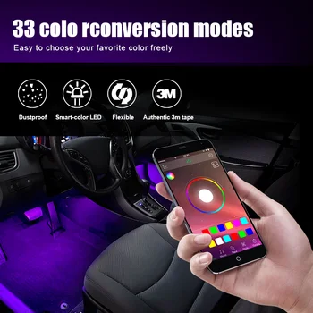 De înaltă Calitate LED-uri Auto de Interior Lumina Lămpii Benzi Decorative Atmosfera Telefon mobil APLICAȚIE de Control Pentru iPhone, Android Kit Picior Lampa