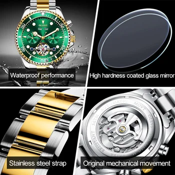 OLEVS Top Brand de Lux Ceasuri Barbati Automată Ceas Negru Bărbați din Oțel Inoxidabil rezistent la apa de Afaceri de Sport Mecanice Ceas