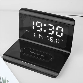 Ceas cu Alarmă Digital 2 in 1 Încărcător Wireless de Încărcare Rapidă Wireless Stație de Andocare de Birou Ceas de Timp Data de Afișare a Temperaturii