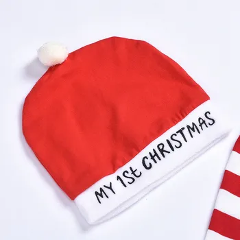 De Crăciun, Haine Pentru Sugari, Copii Băieți Fete De Crăciun Stripe Print Romper Pantaloni Pălărie Costume Xmas Mâneci Lungi Salopeta Salopetă