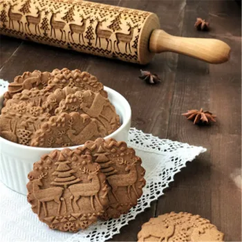 Crăciun 3D Elan Model de Fulg de nea Relief sucitor produse de Patiserie de Copt Cookie Tort de Biscuiti de Lemn Gravate cu Role