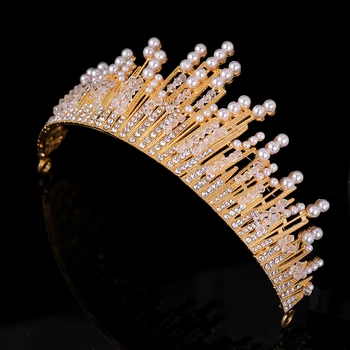 Trendy Nunta Coroana Baroc Cristal Pearl Crown Frizură Coroana De Aur Prințesă Accesorii De Par Mireasa Crown Frizură Manual