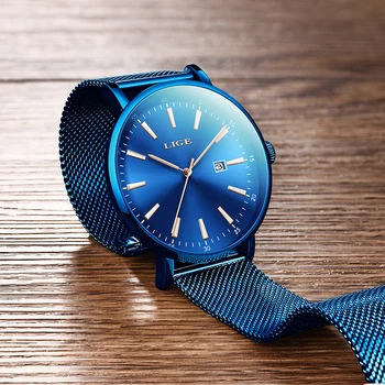 2019 Noua Moda Bărbați Ceasuri Simplu Albastru Impermeabil Data De Cuarț Bărbați Ultra-Subțire Plasă De Oțel Sport Ceas Relogio Masculino