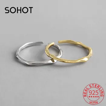 SOHOT coreean Argint 925 Degetele Stil Minimalist Deschis Subțire Femei Farmec Inel Neregulate Partid de sex Feminin Bijuterii Fine