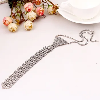 Aur, Argint Pentru Femei De Moda Stras Cravată De Lux Bling Arcan Pandantiv Lanț Cravată Colier Bijuterii Accesorii Pentru Petrecere