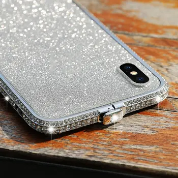 Bara de protecție Caz pentru iPhone 6 6S 7 8 Plus Protector Cadru de Diamant Pentru iPhone X XR Xs Max rezistenta la socuri Fundas Capa + Glitter Film