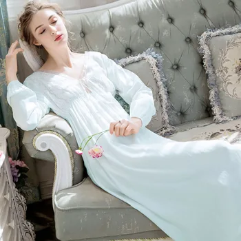 2021 Primăvara anului Nou Model Maneca Lunga Cămașă de noapte pentru Femei Rochie Alba de Bumbac Palace V gât Moale cămașă de noapte Sexy Princess Dantela Homewear