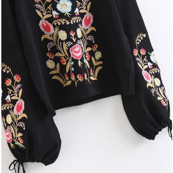 Vintage Chic Broderii Florale Pulover Tricotate Femei 2020 Moda Guler Papion Maneca Doamnelor Pulovere Casual Trage Mujer