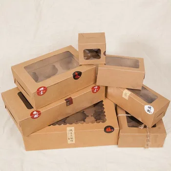 Mare Maro ambalaj Brioșă 6 cupcake cutii de 8,hârtie Kraft tort cadou cutie cu fereastra din pvc, 4 cupcake de ambalare hârtie kraft cutie