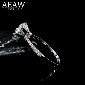 AEAW Fierbinte Vinde Tăiat Rotund 1.0 ct moissanite 18k Inel de aur alb de Nunta Inele de Logodna pentru Femei