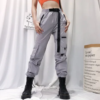 De Vară 2020 Asimetrie Pantaloni de Marfă Panglică Harajuku BF Liber Streetwear pantaloni de Trening Mare de Buzunar Vintage Femeie Pantaloni