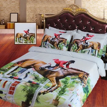 Royal Lenjerie de pat Sursa Brand 3 Piese / Set Alb Maiestuos Cal și Călăreț Ecvestru Temă 3d set de lenjerie de pat