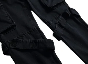 Idopy Barbati Cargo Blugi Pantaloni Buzunare Mari Direct Tactice Elastic Vintage Denim Pantaloni Pentru bărbați Negru Dimensiune 28-40