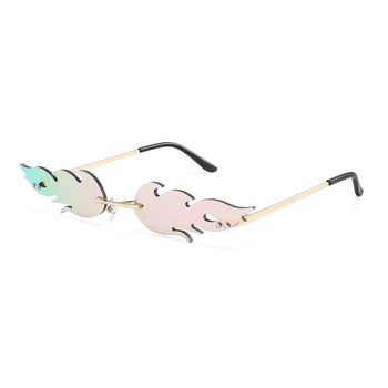 Moda de lux Flacără de Foc ochelari de Soare Femei fără ramă Val Ochelari de Soare Nuanțe Metalice Pentru Femei Vintage Oglindă Ochelari de UV400
