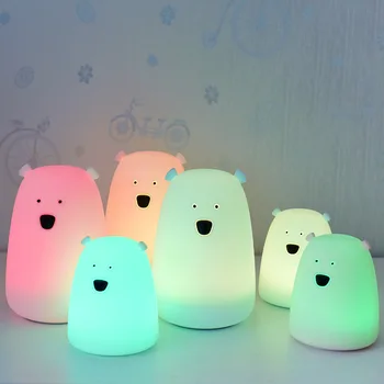 Mini Urs Lumină de veghe LED cu Senzor Tactil Desene animate pline de culoare Silicon de Dormit de Lumină Lampă de Noapte pentru copii Copii Copii Cadou de Crăciun