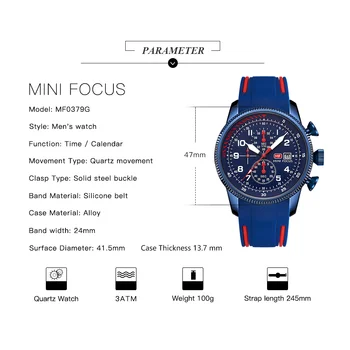 MINIFOCUS Top Brand de Lux pentru Bărbați din Cuarț de Afaceri de Moda Impermeabil Multifuncțional Ceas Curea Silicon Sport Cronograf