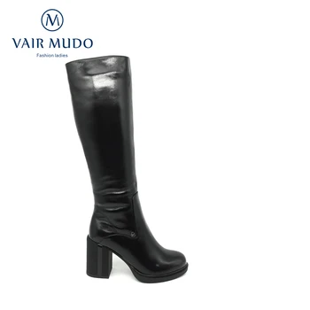 VAIR MUDO 2020 Nou Brand Cizme de Iarna din Piele de Brevet Negru de Moda Tocuri Groase de Iarnă Genunchi-Mare, de înaltă calitate, Pantofi Femei ZT32