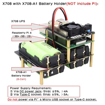 Raspberry Pi 4B/3B+/3B UP HAT cu 8 Celule Baterie 18650 Titular(X708-A1) Kit , X708 / X728 / X750 Putere în condiții de Siguranță de Administrație