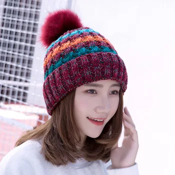 2020 Femei Elegante Tricotate Căciulă de Iarnă se Ingroase Pălării De Fata Doamna Cald Tricotate Pălărie cu Blana de Pluș Pom Poms Pălărie