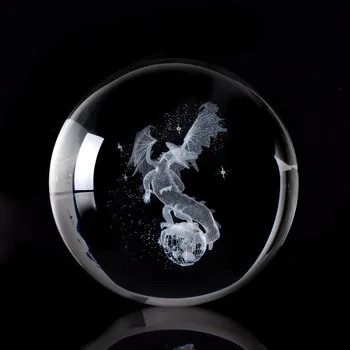 Noul Sosit 60/80mm Dragon Miniaturi Crystal Ball 3D cu Laser Gravat Sticlă de Cuarț Mingea Sfera Decor de Birou Acasă Cadou Ornament