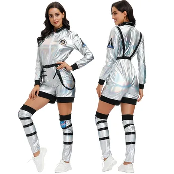 Umorden Fantasia Cuplu Cosmonaut Costum de Astronaut Cosplay Costum Spațial pentru Femei, Bărbați Costume de Halloween Purim Argint