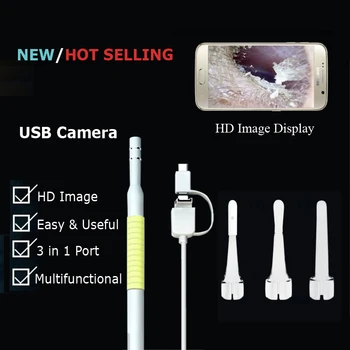Galben USB HD Vizuale de Curățare Ureche Endoscop Lingura de 5,5 mm Mini Borescope Android PC Ureche Alege Instrument de Îngrijire a Sănătății Otoscop Camera