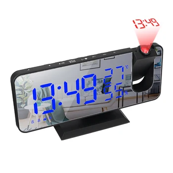 Proiecție LED Ceas cu Alarmă Timer Digital, Ecran Oglinda, Snooze Ceas cu Alarma Radio FM Tavan Proiecție Dublă Alarme Funcție