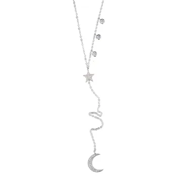 De înaltă calitate 3 culori Cravată arcan luna stele colier cadou de Craciun argint 925 la modă, femei frumoase lanțuri lungi