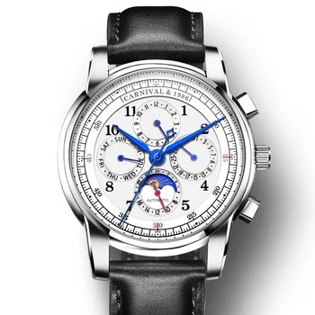 CARNAVAL Ceas Barbati Automatic Mecanic Bărbați Ceasuri de Lux, Marca relogio masculino Safir Luna faza Mens Watch C-8781-5
