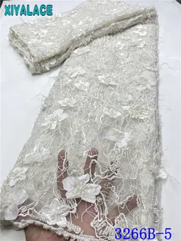 De lux dantela tesatura 3d de înaltă calitate margele dantelă tesatura dantelă broderie din africa franceză rochie de mireasa pentru 5yards 3266b