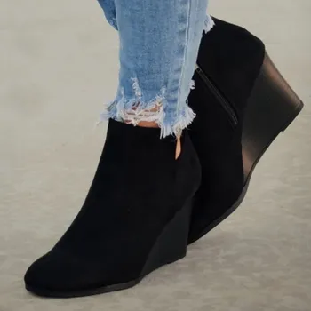 Femei Glezna Cizme Pentru Femei De Moda Piele De Căprioară Pene Cu Fermoar Culoare Solidă Scurt Papuceii Rotund Toe Pantofi Botas De Nieve Mujer