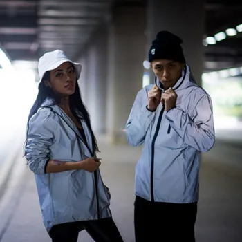 Nou plin reflectorizante jacheta barbati / femei harajuku canadiană jachete cu glugă hip-hop streetwear noapte strălucitoare haine cu fermoar