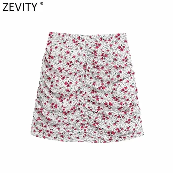 Moda pentru femei florale imprimare puncte cutat casual slim fusta mini faldas mujer doamnelor spate cu fermoar chic hip pachet fuste QUN562