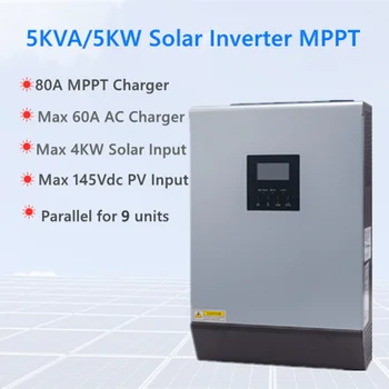 Hibrid solar Invertor de putere 5KVA/5KW 80A Incarcator MPPT 48Vdc pentru 230Vac +60A incarcator AC 145Vdc PV Paralel Cu Kituri