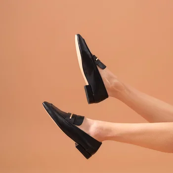 BeauToday Mocasini Mocasini Femei Piele de Vițel Square Toe Slip-on Metal Decor Doamnelor Pantofi Casual Plat Manual 27252