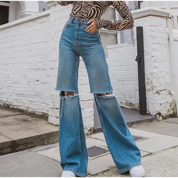 Vintage Rupt Gaura Largi Drepte Pantaloni Din Denim Femei Harajuku Streetwear Y2k Înaltă Waisted Blugi Largi Casual Pantaloni Largi Picior