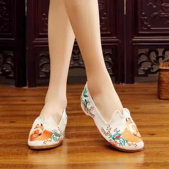 Veowalk Femei Casual Panza Brodata Balerini de Epocă Doamnelor Respirabil Chineze de Bumbac Broderie Alunecare pe Pantofi Ballerina
