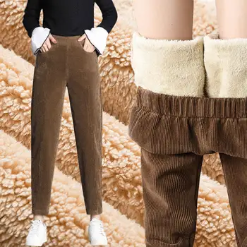 2020 Femei De Iarnă Pantaloni De Catifea Talie Mare Vintage Casual Pantaloni De Creion Elegant Buzunar Vrac Subțire Gros Streetwear Solid
