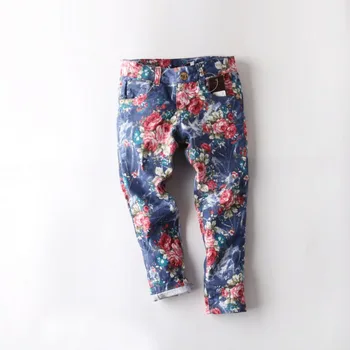 Florale fete jean pantaloni denim pantaloni copii din bumbac pentru copii îmbrăcăminte de modă