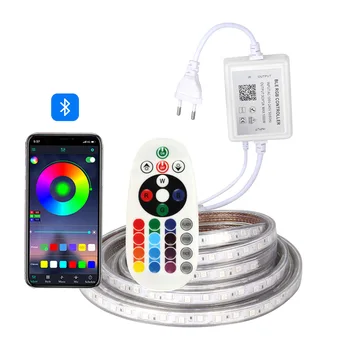 RGB LED Strip 220V impermeabil Telefon Bluetooth control de la Distanță APP Estompat LED Lumina Benzi cu 60 led-uri/m 5050 panglica ledstrip bandă