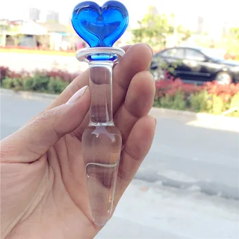 Cristal Transparent de Sticlă, Mărgele de Sticlă Vibrator Albastru cu Inima Cat Shap anal Vaginal și Anal Stimularea Anal Plug Jucarii Sexuale