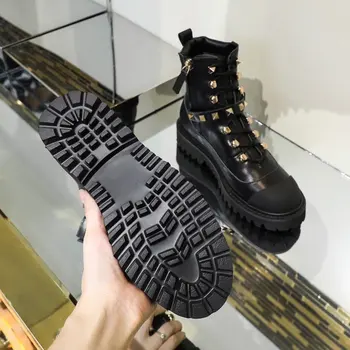 Glezna cizme femei de iarna din piele adevărată nituri de moda de sex feminin pantofi negri adidas adidasi haimana de bună calitate dantelă-up