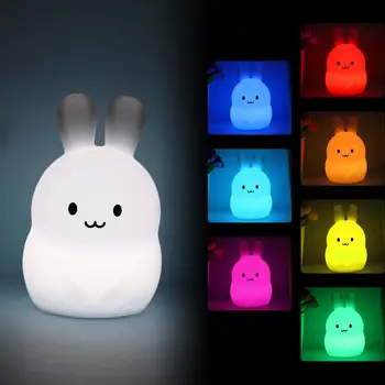 Mini Iepure RGB LED Lumina de Noapte Decor Veioza de Desene animate Drăguț Silicon Iepuras Dormitor Lampă de Noptieră pentru copii Copii Copii