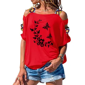 Noi 3D fluture flori Amuzante Imprimate T-Shirt Femei Vrac Bumbac Maneca Scurta Femei T-shirt-uri de Moda Hollow Out Umăr Tees