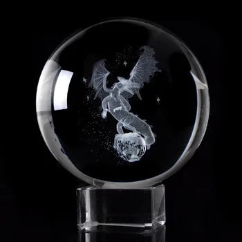 Noul Sosit 60/80mm Dragon Miniaturi Crystal Ball 3D cu Laser Gravat Sticlă de Cuarț Mingea Sfera Decor de Birou Acasă Cadou Ornament