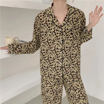 Alien Kitty Coreean Dulce De Imprimare Leopard Două Piese De Uzura Acasă 2020 Toamna Moale Cardigane Chic Pentru Femei De Moda Set De Pijama